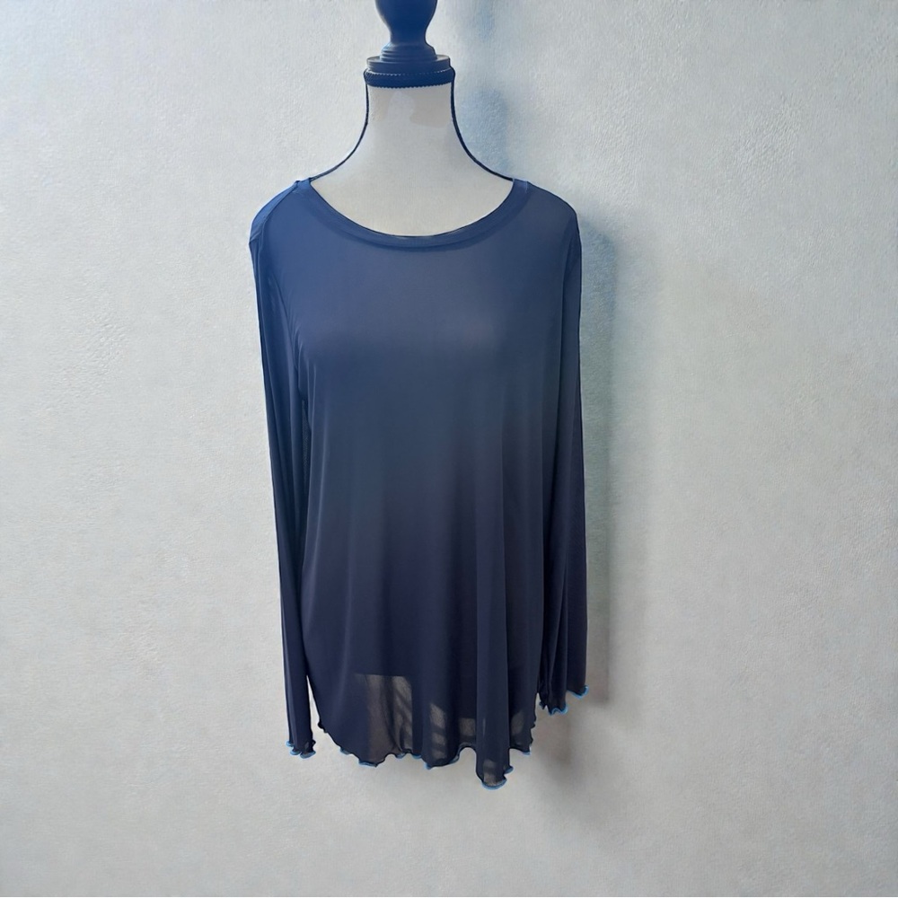 LOGO Layers Sheer Mesh Lo g Sleeves Blouse Top Size Medium